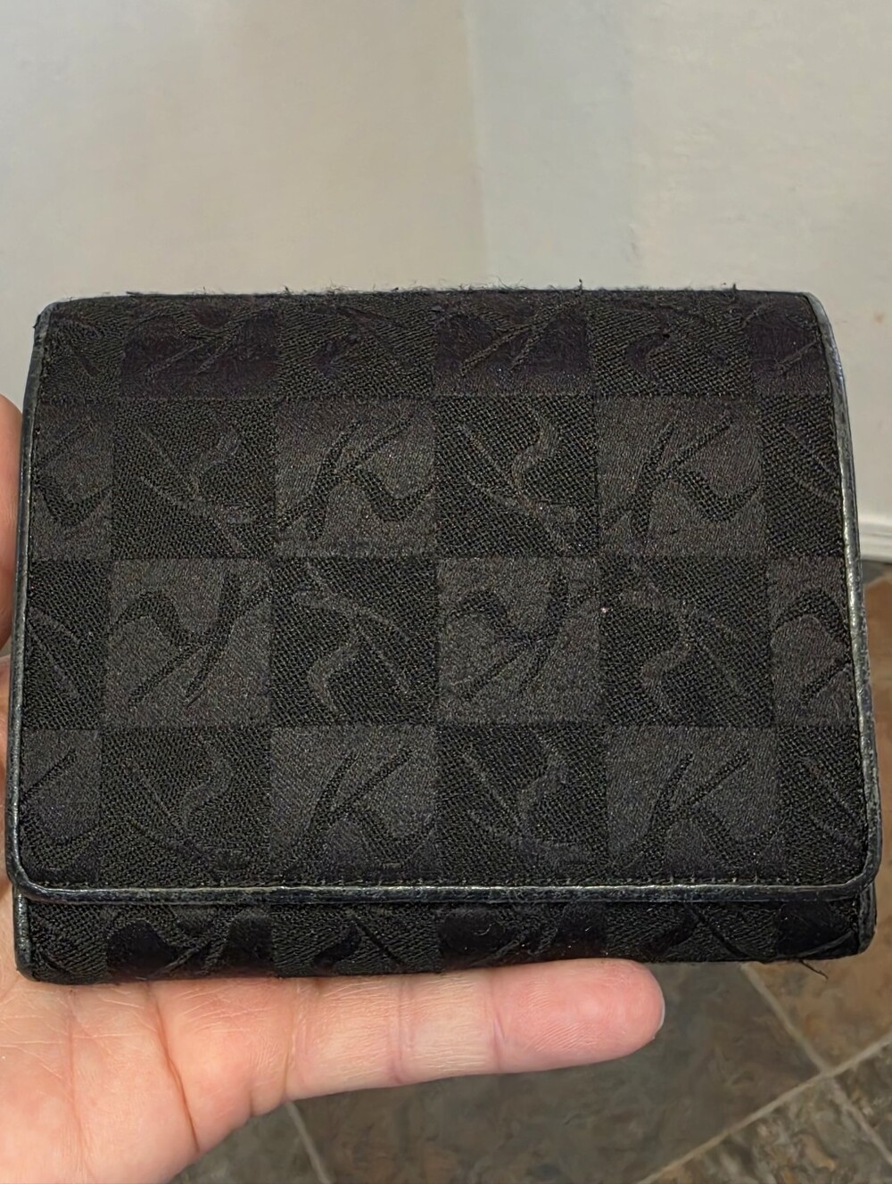Kitamura 2 Yokohama Monogram Jacquard Trifold Compact Wallet - Black